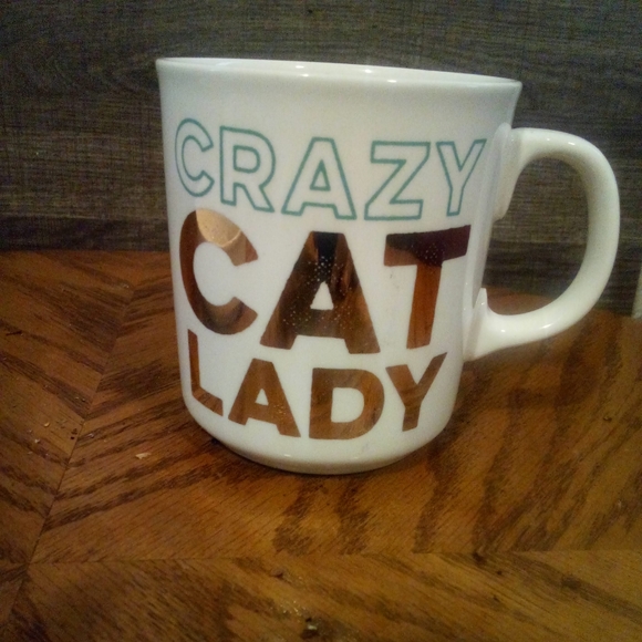 Genuine Fred's  Ceramic Mug Crazy Cat Lady Metallic Gold 16 Oz and Cat Dish - Picture 3 of 6